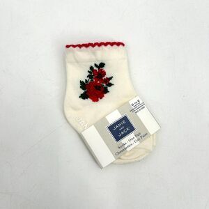 NWT JANIE AND JACK Infant Girl Baby Ivory Red Floral Socks Size 0 - 6 Months
